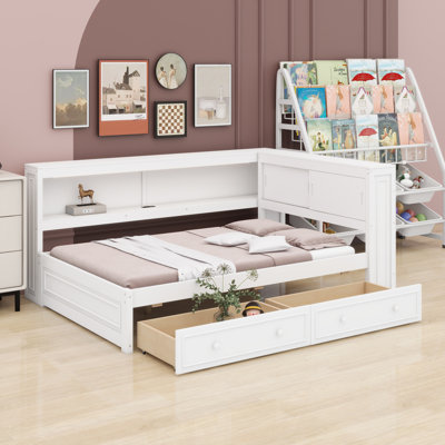 Smart Space-Saving Daybed with Bookcase Shelves, USB Power Outlets, Customizable Lighting, and Multi-Drawer Organization