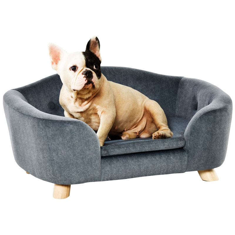 Gray Waterproof Plush Dog and Cat Sofa with Pine Wood Frame