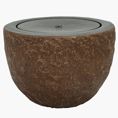 Oval Bowl Polystone LED Outdoor Bubble Fountain - Brown