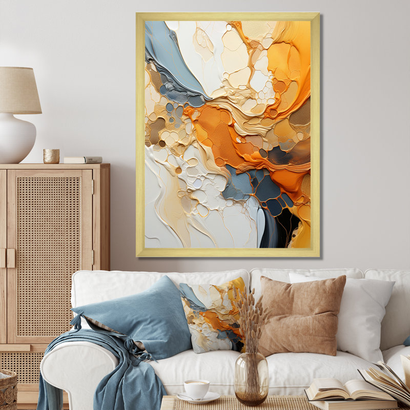 Orange orange, dessin au trait, expressionnisme abstrait - Art mural, Impression encadrée, H 20 po x l 12 po, Doré