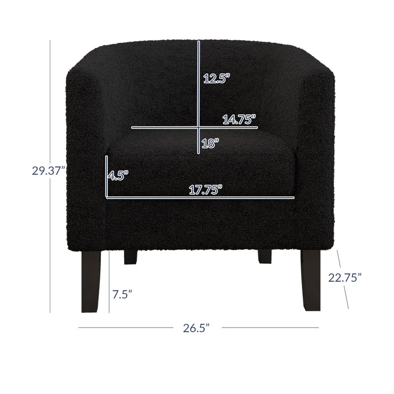 Fauteuil demi-tonneau de 26,77 po Munson, Polyester noir Teddy
