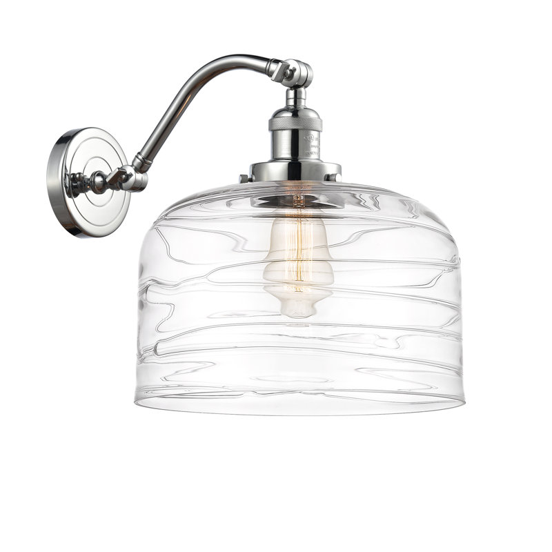 Applique murale 1 lumière 12 po Bell, Ampoule à DEL rétro de 6 watts, Chrome poli, Tourbillon déco transparent