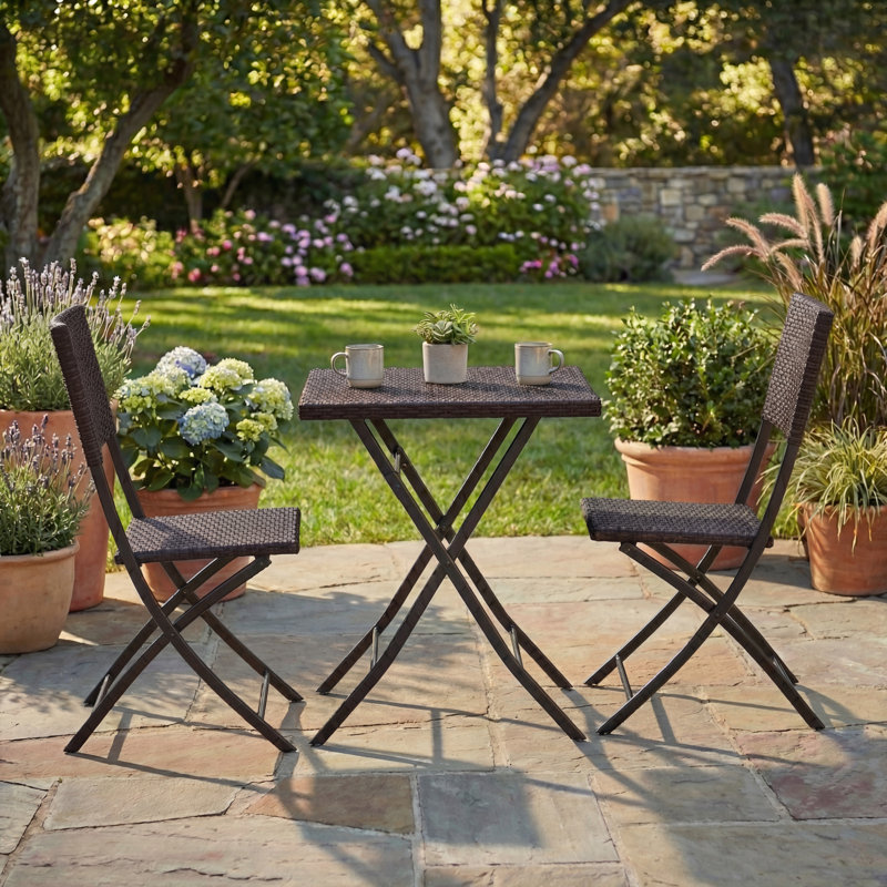 Latshaw Capri 2 Seater Rattan Bistro Set, Black, UKFR Certified, Brown, Brown