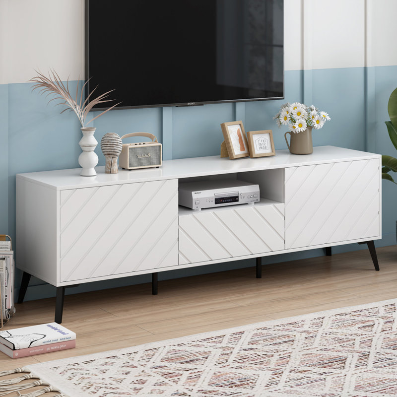 Console Cecchina 66,9 po, centre de divertissement avec tablettes réglables, console multimédia, Blanc
