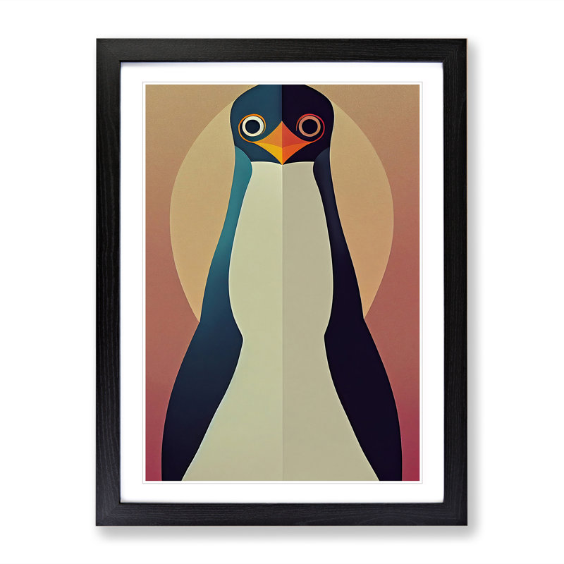 XV1022-4410X Symmetrical Penguin Abstract - Print, 64cm H x 46cm W x 2cm D, Black Framed, Black Framed Paper