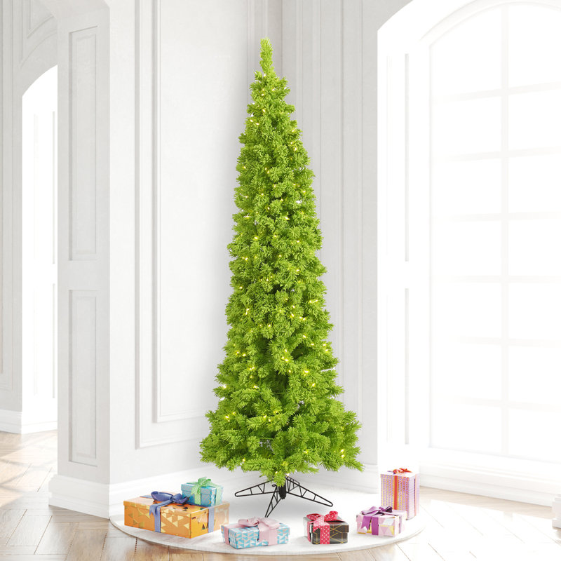 Vickerman Flocked Lime Pencil Fir Artificial Chris 7.5' H Lighted Artificial Fir Christmas Tree
