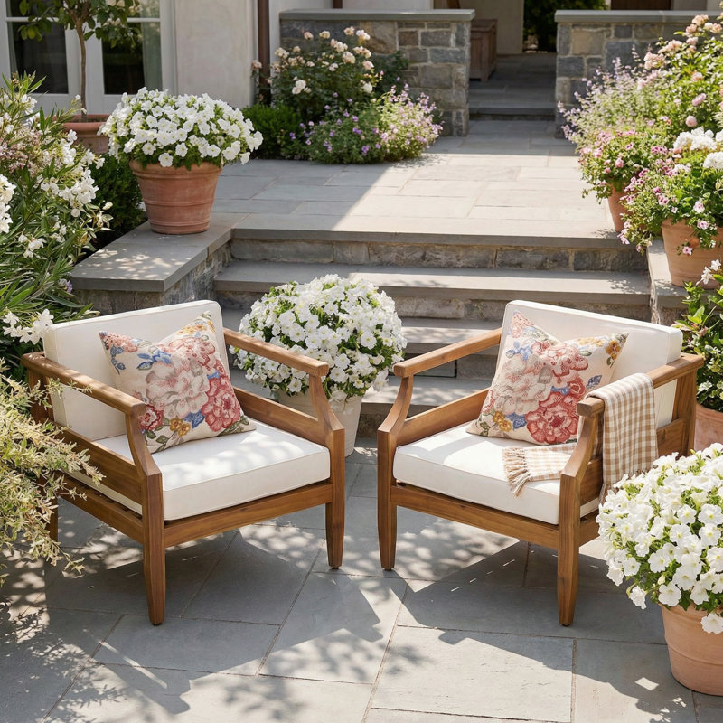 Mcclurg Acacia Outdoor Lounge Chair, Cream