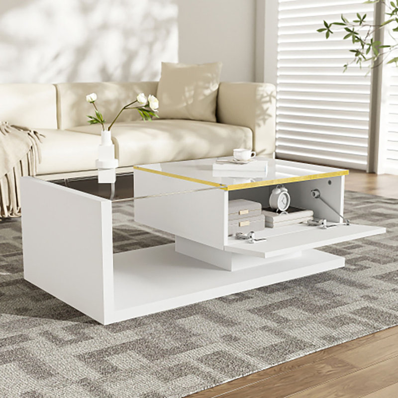 Coffee Table with Storage, White, 32.5cm H x 90cm W x 50cm D