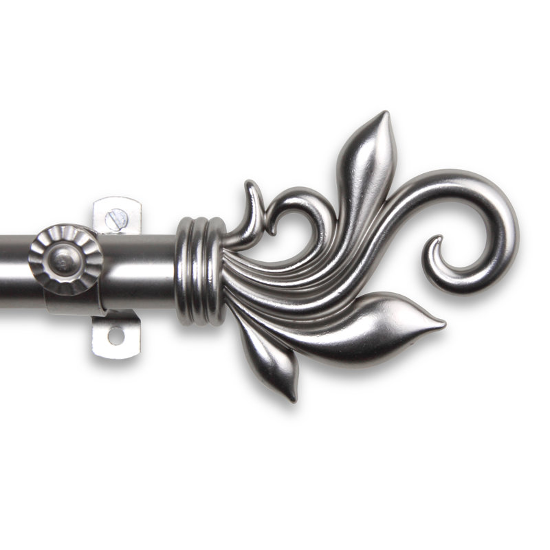 Ensemble de tringle à rideaux simple et quincaillerie à 4 côtés Rexford, Nickel satiné, 18 po à 28 po (chaque côté)