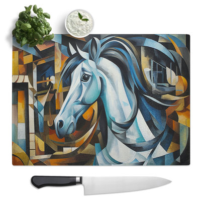 Horse Cubism  Glass Chopping Board