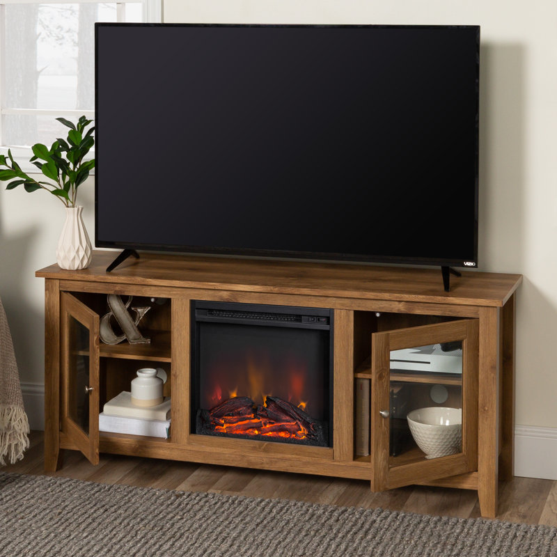 Kohn 58" 2-Door TV Stand with Electric Fireplace, Barnwood