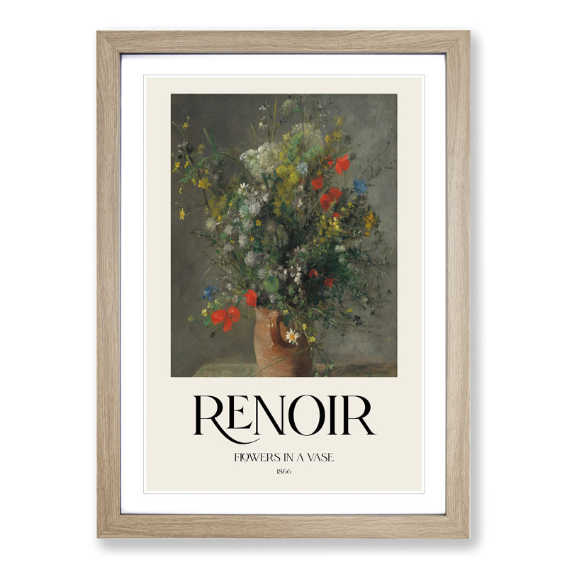 Bouquet of Flowers Vol.2 by Pierre-Auguste Renoir - Picture Frame Art Prints, 65cm H x 48cm W x 2cm D, Oak