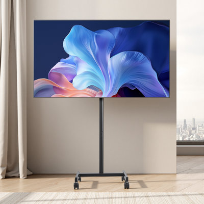 Rolling TV Stand, Mobile TV Cart for 17-55 Inch Screens, Portrait to Landscape, Portable TV Stand with Wheels Holds up to 44 lbs for Living Room, Bedroom, Office, Outdoor, Max VESA 200x200mm