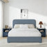 Boucle Upholstered Platform Bed With 2 Farmhouse Nightstands – 3-Piece Bedroom Set