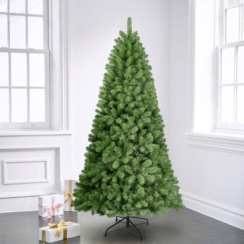 Arbre de Noël artificiel vert non éclairé avec branches en PVC, base pliante en métal, 7,5 pi