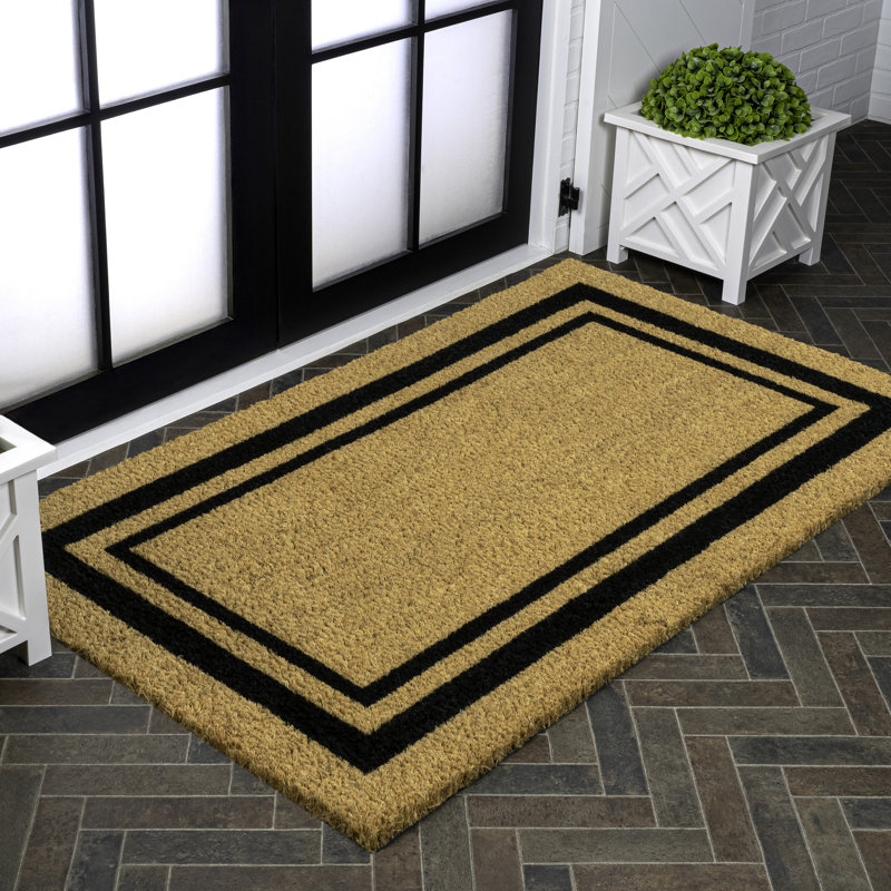 Blaire Modern Classic Double Border Natural/Black Indoor/Outdoor Doormat, 36" W x 48" L