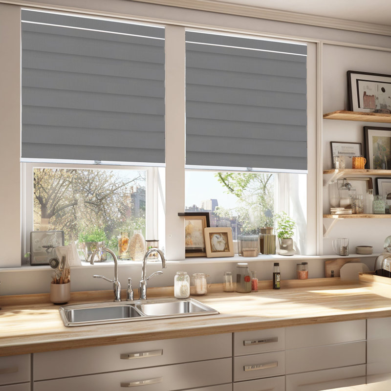 Premium Cordless Zebra Roller Shades - Dual Layer - Light Filtering and Room Darkening, Basic Slate, 22"W X 72"L