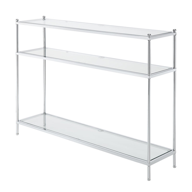 Carolina Console Table with Shelves, Silver/Clear, 30" H x 42" W x 9.5" D