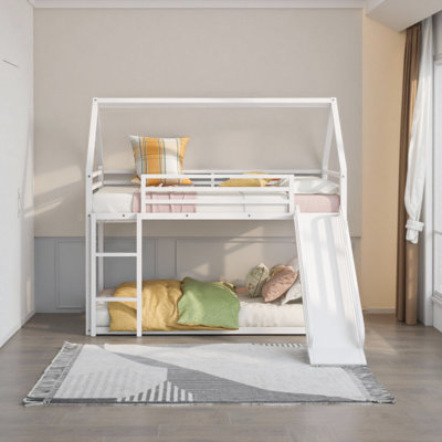 Twin Over Twin House Bunk Bed With Convertible Ladder & Slide - Space-saving Metal Frame, Fun Playhouse Design, Easy Assembly