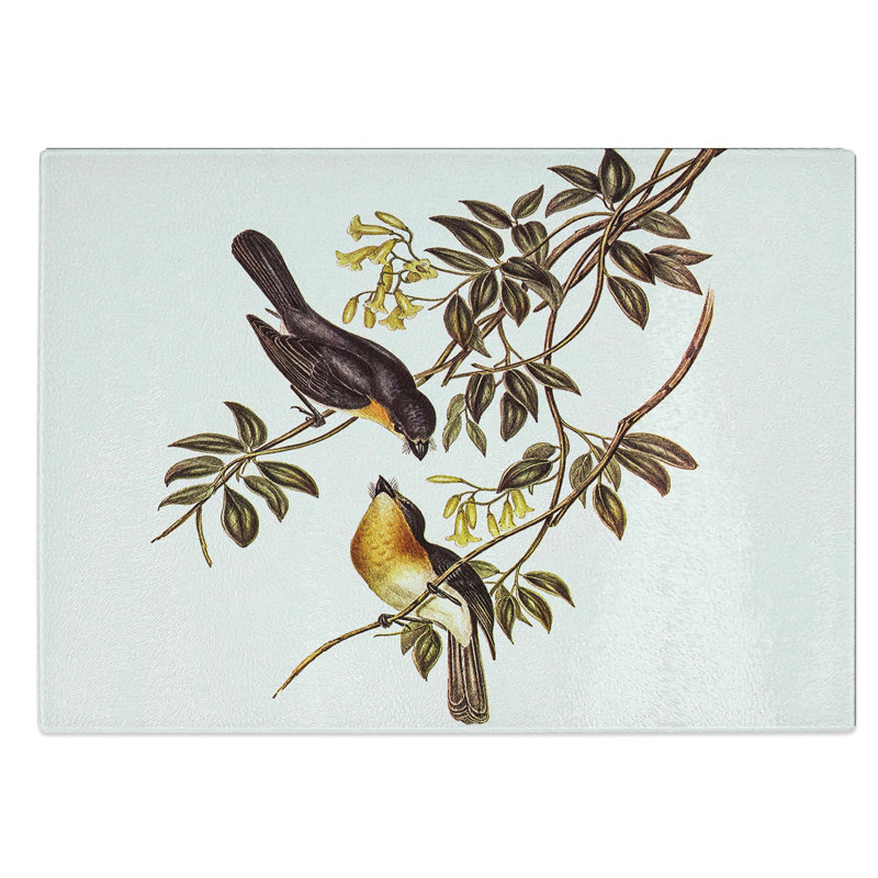 Tempered Glass Broad-Billed Flycatchers Chopping Board, 39 cm W x 28.5 cm L