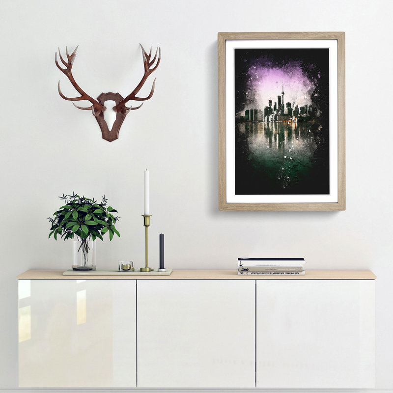 Skyline of Toronto in Canada - Picture Frame Graphic Art Print, 87cm H x 62cm W x 2cm D, Oak Framed