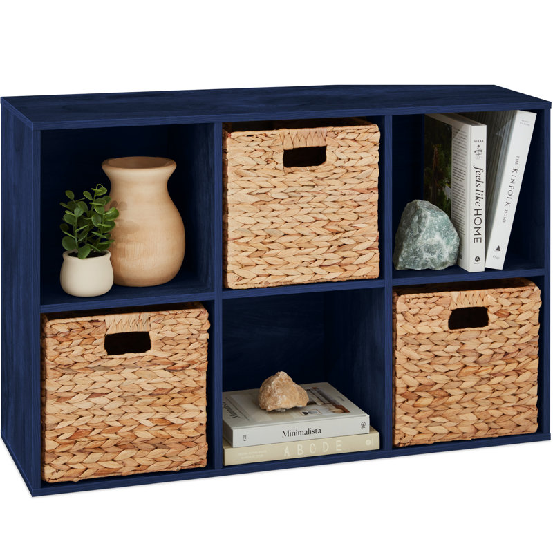 Bibliothèque à 9 cubes, système de rangement pour présentoir, organisateur avec panneaux arrière amovibles, Marine