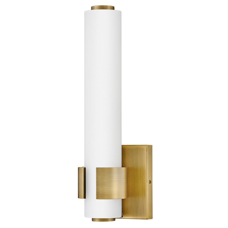 Aiden Integrated LED Bath Sconce w/ Etched White Glass, Lacquered Brass