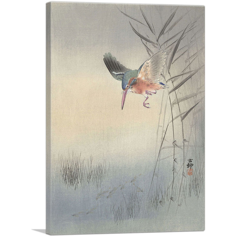 «Kingfishers Ready to Dive» par Ohara Koson - reproduction sur toile tendue, H 40 po x l 26 po x P 0,75 po