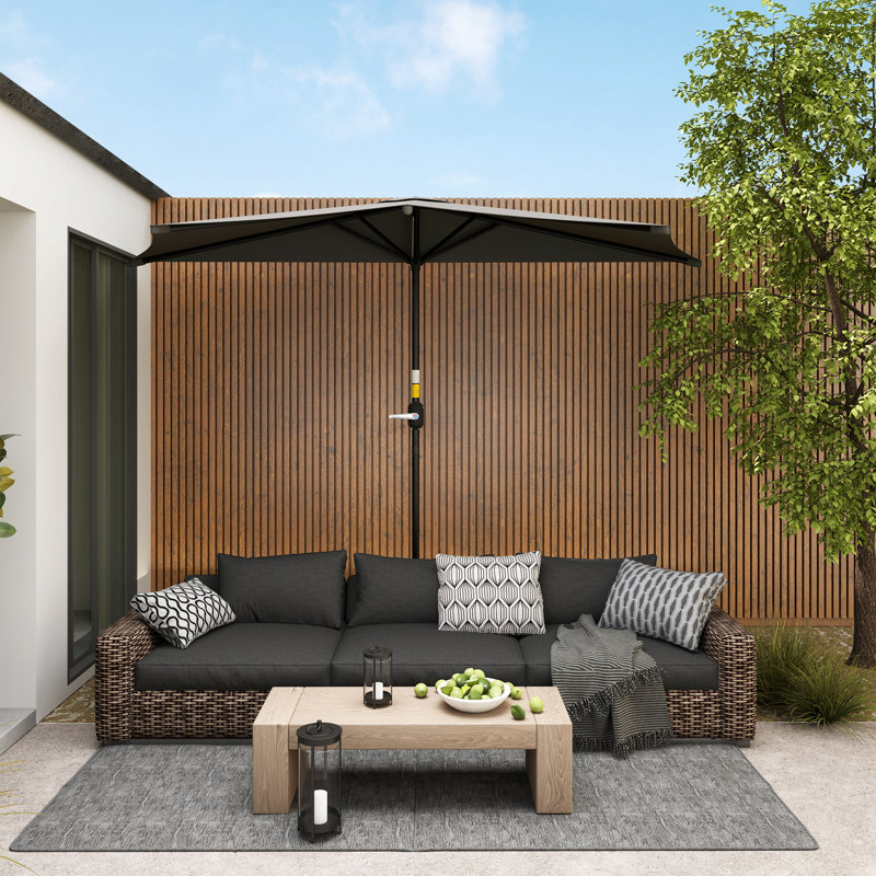 Parasol de patio mi-parasol 9,8 pi, manivelle, gris foncé