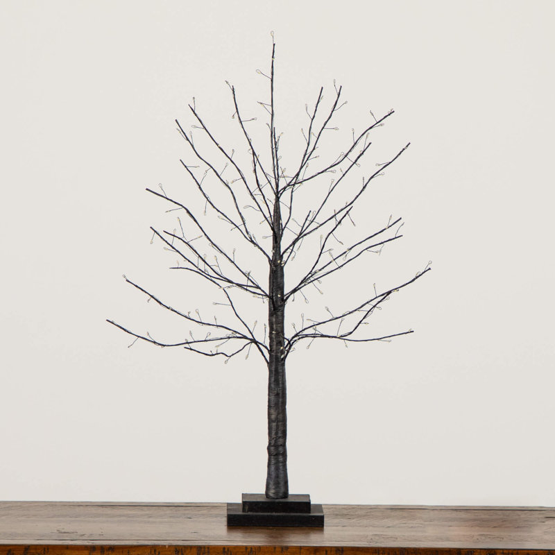 2 pi. Arbre de Noël artificiel pré-éclairé noir avec 210 lumières DEL en fil de cuivre féerique blanc chaud