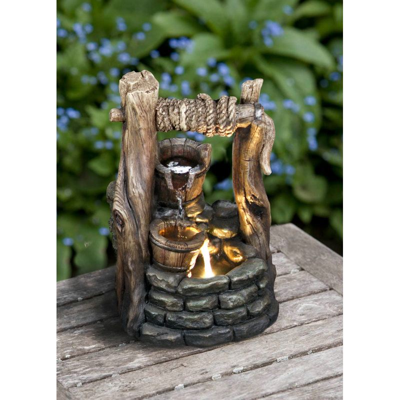 Polyresin Well 2 Buckets Fountain with LED Light