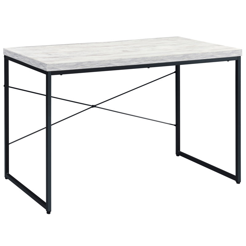 Bureau contemporain avec placage spacieux et piètement traîneau en métal de style industriel, surface rectangulaire légère imitation béton
