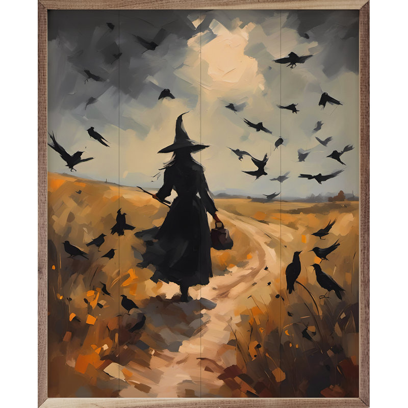 «Witch On Path» sur bois, H 40 po x l 32 po