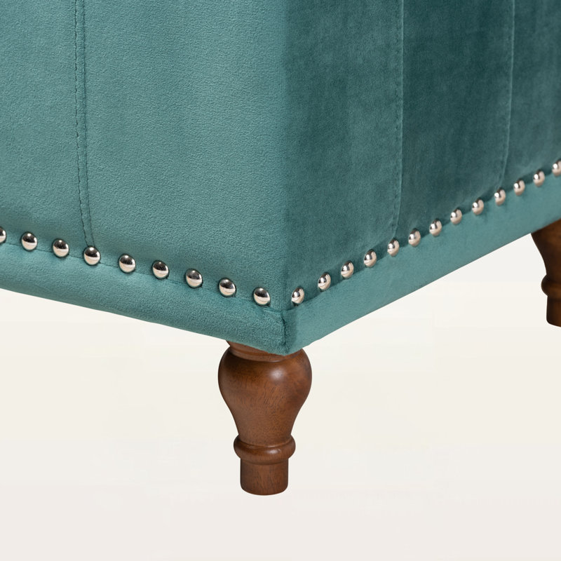 Balig Teal Velvet Fabric Upholstered Storage Bench, 18.7'' H X 41.73'' W X 16.73'' D, Teal 