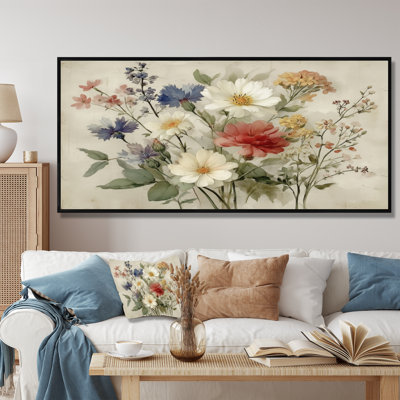 Vintage Farmhouse Bouquet Of Wildflowers - Wildflowers Wall Art, Green Floral Canvas Print