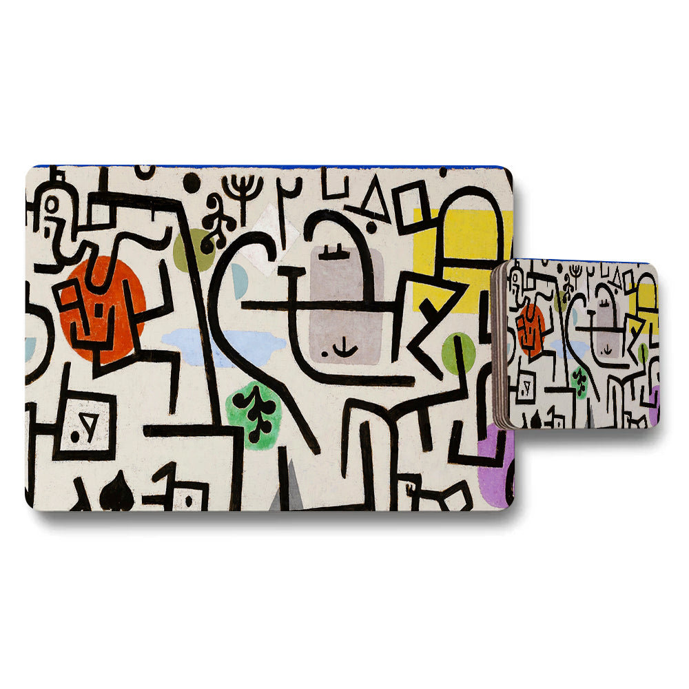 Abstract Line Art Placemats And Coaster Set Colorful Modern Table Decor
