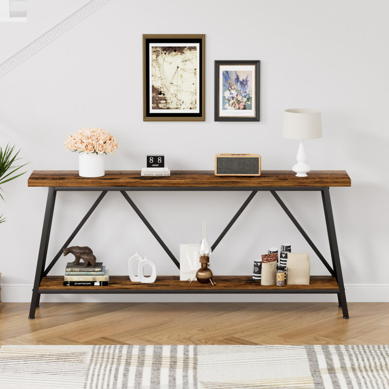 70.9 Inch Extra Long Sofa Table Console Behind Entryway Table Sofa Table With 2 Tier Storage Shelves, Rustic Brown