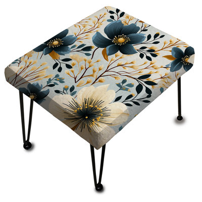 Motif floral bleu et ivoire à motif floral côtier - repose-pieds rectangulaire floral
