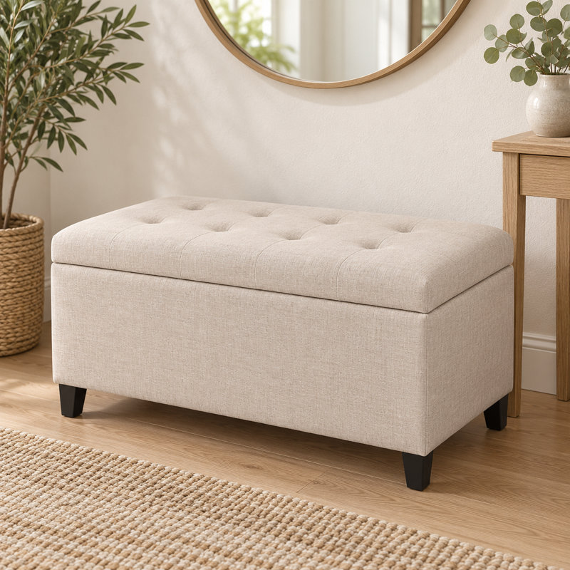 Banc de rangement avec repose-pieds 33 pouces, Beige