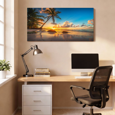 «Tropical Sunset Beach Scene», ensemble de 1 reproduction d'art sur toile tendue sur toile