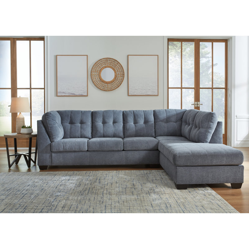 Marleton 2-Piece Sectional with Chaise, Blue Polyester, Right Hand Facing