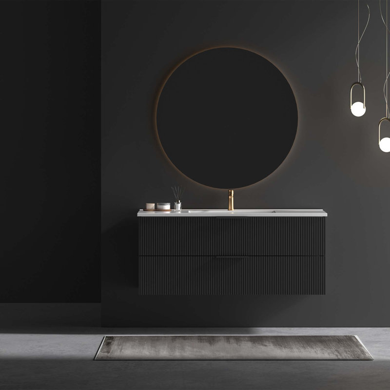 Meuble-lavabo avec lavabo en céramique Modern, Noir mat, 48"