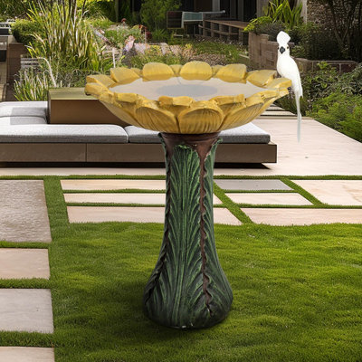 Bains d'oiseaux | 24,4 po de hauteur bain de tournesol d'extérieur pour terrasse de jardin | Ciment de béton | Piédestal à un niveau