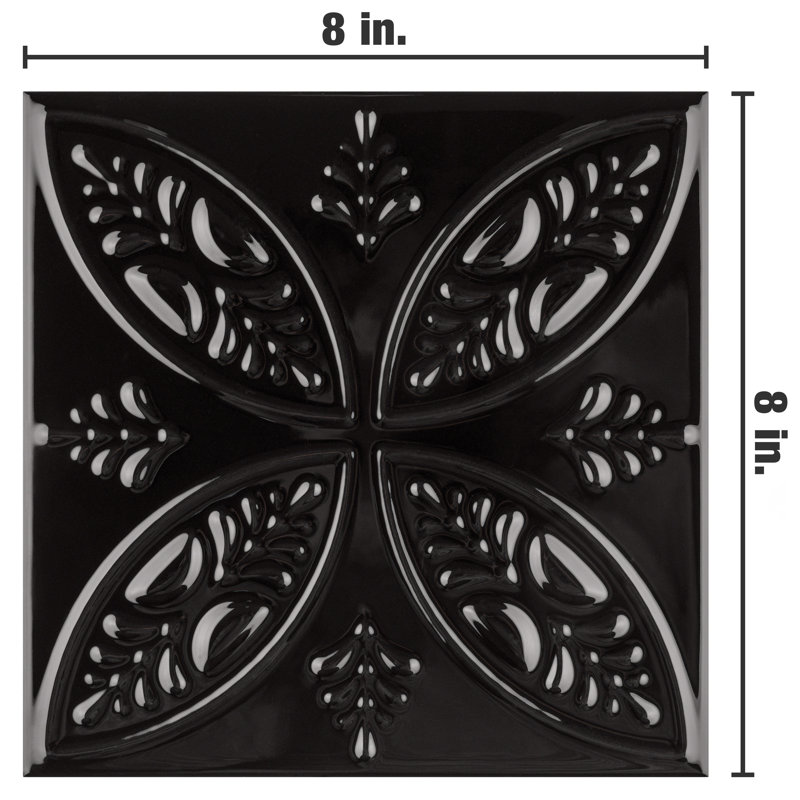 Trend 8" x 8" Ceramic Patterned Wall Tile, Black