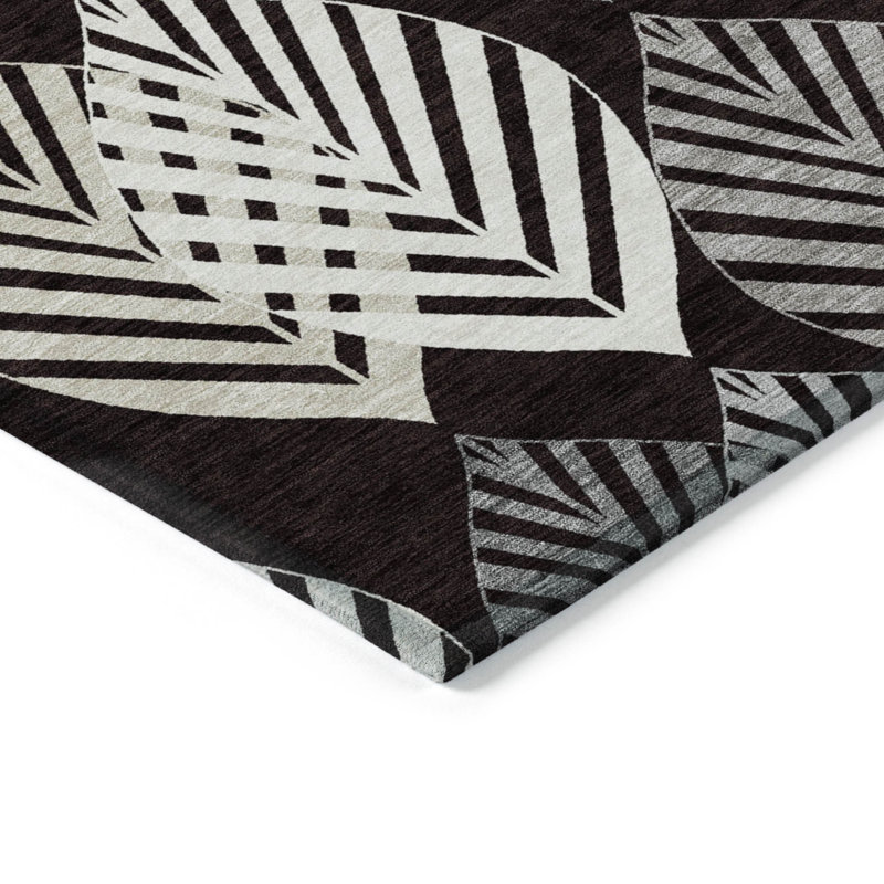 Tapis extérieur lavable floral noir et gris anthracite 3 pi x 5 pi