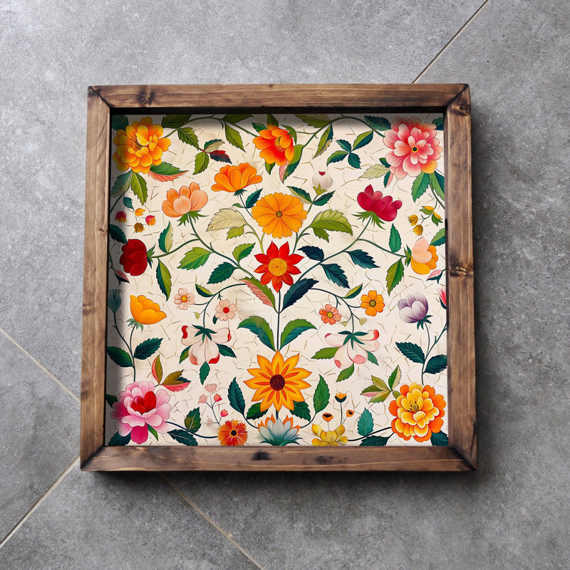 Elegant Solid Wood Tray, 13.8 x 13.8 x 1.6 inches | 100% Solid Wood with UV Printed MDF (0.2 inches Thick) | Perfect for Serving, Home Décor, and Organizing | Durable and Stylish Design for Any Occasion