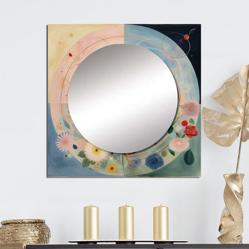 Denaria - Miroir carré à spirales abstraites pour décoration murale, 36 po x 36 po