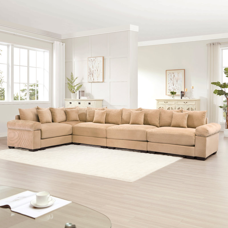 Canapé modulaire surdimensionné en L 154,6 po, Velours côtelé chameau