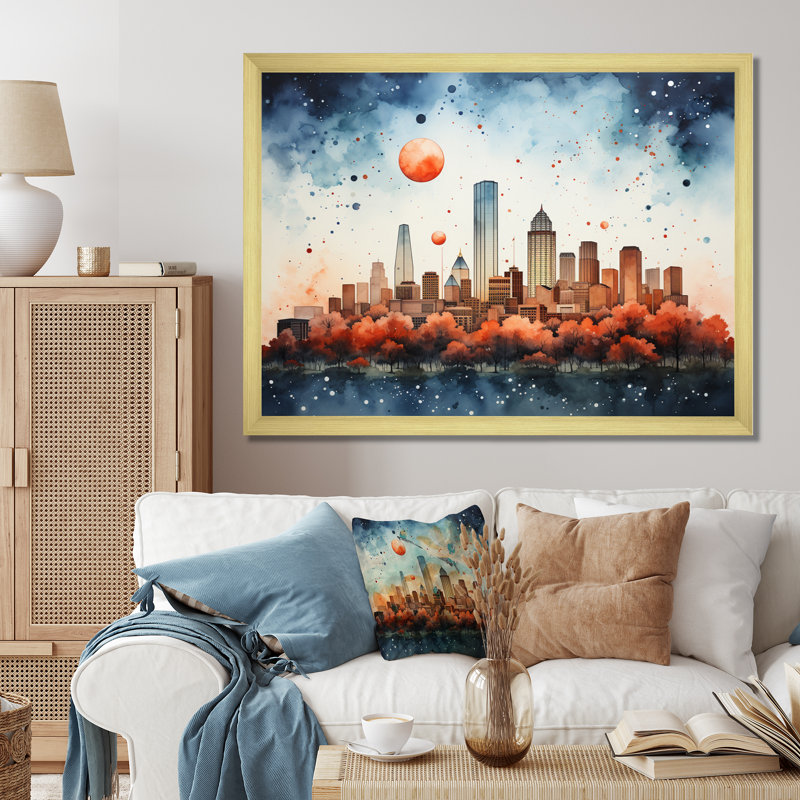 Cityscape Symphony, reproduction d'art sur toile, H 24 po x l 32 po x P 1 po, Cadre doré à une seule photo