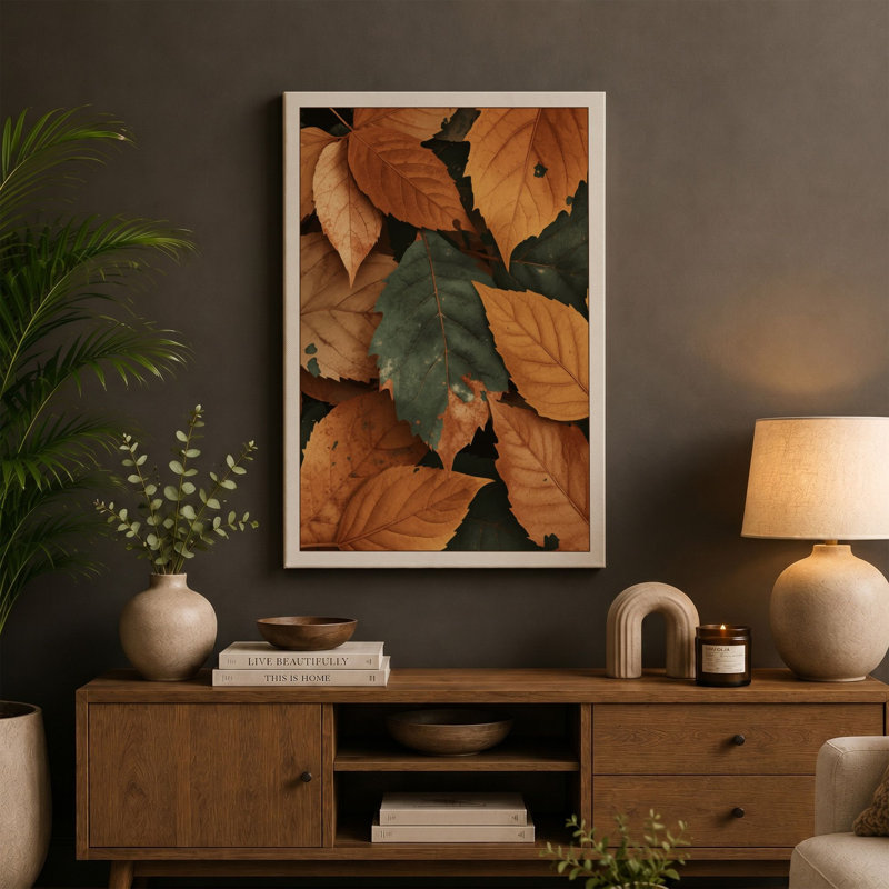 Autumn Leaves Close Botanical - Wrapped Canvas, 18x12 - 45.7 x 30.5 cm, Taupe Border